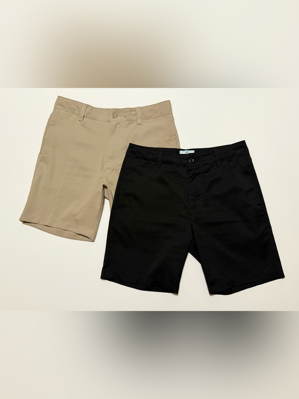 Class Club Boys Synthetic Shorts - Two-Pack Black & Chino - Size 12